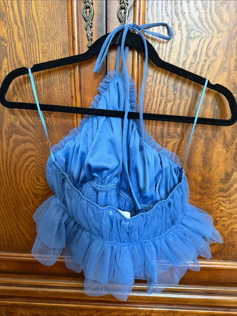 American Threads Blue Ruffle Peplum Top - Picture 3 of 5